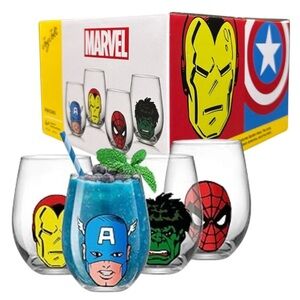 JoyJolt Marvel Heroes Stemless Glasses Set of 4 – 19 oz Captain America Hulk